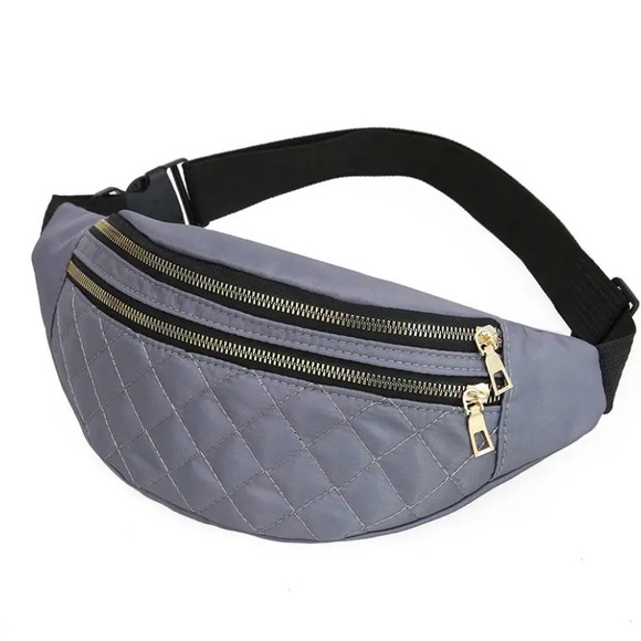 Fashionista Fix Boutique Handbags - Plaid designed, solid grey, waterproof fanny pack bag or purse.